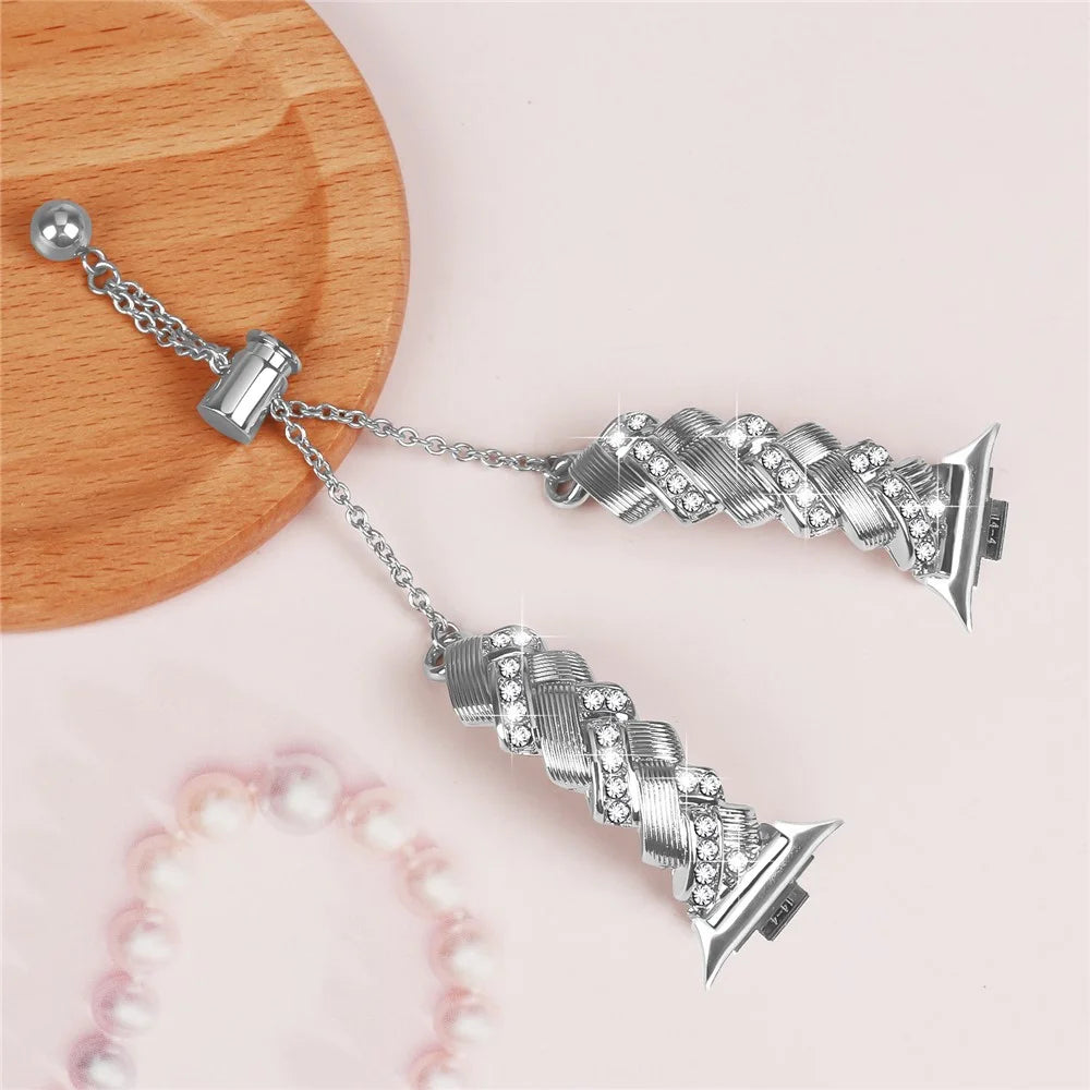 For Xiaomi Smart Band 10 Pro / 9 Pro / 8 Pro / Redmi Watch 6 / 5 / 4 Strap Drawstring Lock Zinc Alloy Rhinestone Decor Bracelet Watch Band - Silver - 4