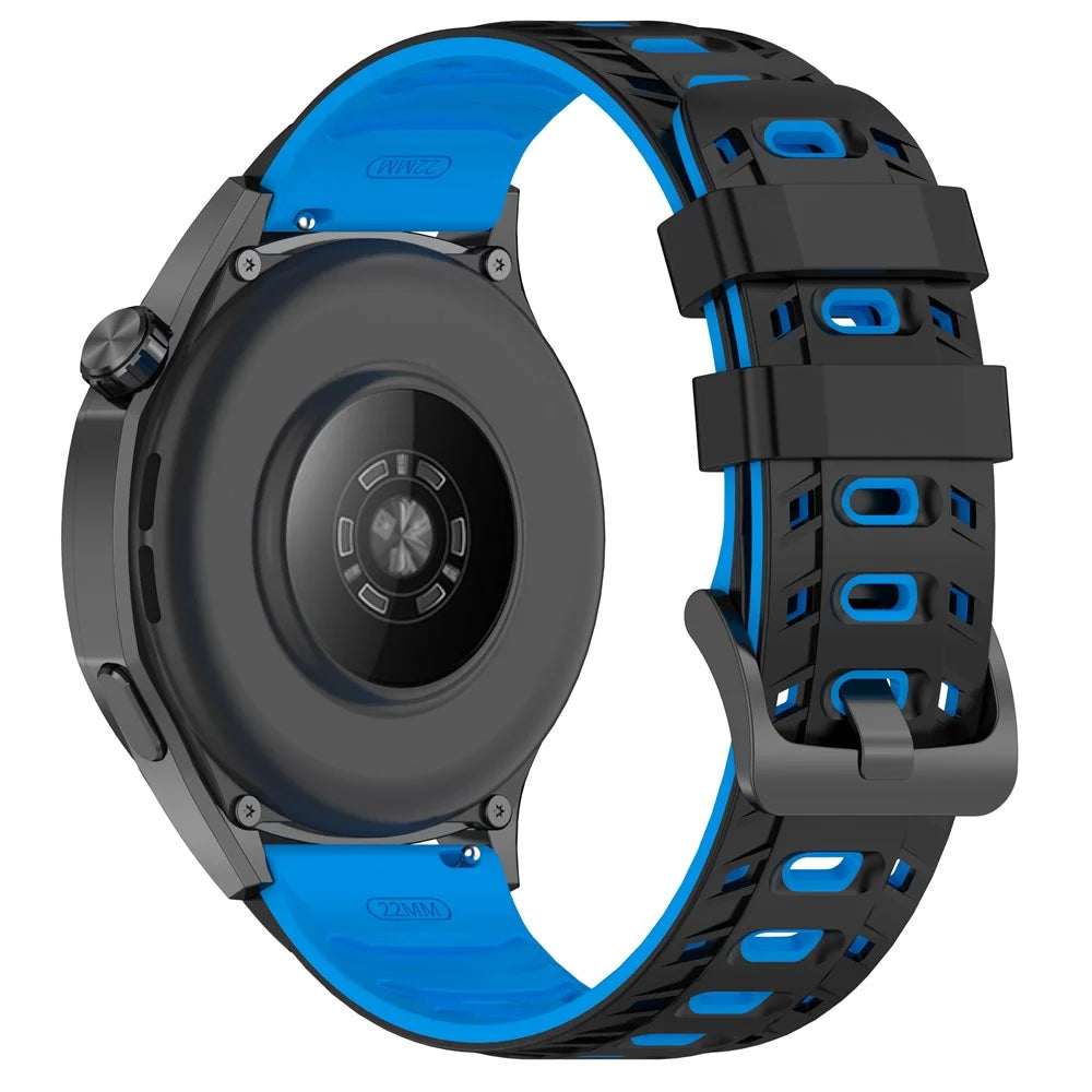 22mm Watch Band For Garmin Forerunner 570 47mm / Forerunner 970 / 265 / 255 / 745 Mechanical Design Breathable Silicone Strap - Black / Blue - 1