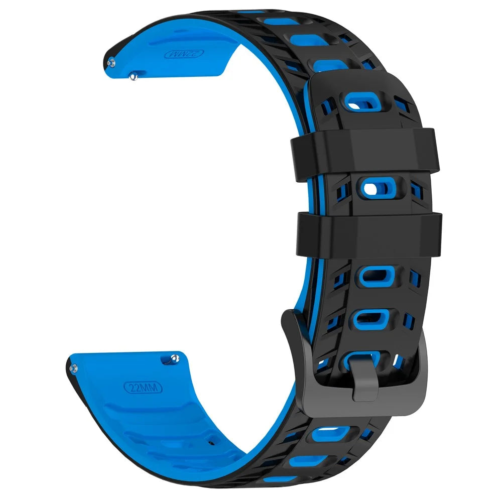 22mm Watch Band For Garmin Forerunner 570 47mm / Forerunner 970 / 265 / 255 / 745 Mechanical Design Breathable Silicone Strap - Black / Blue - 2