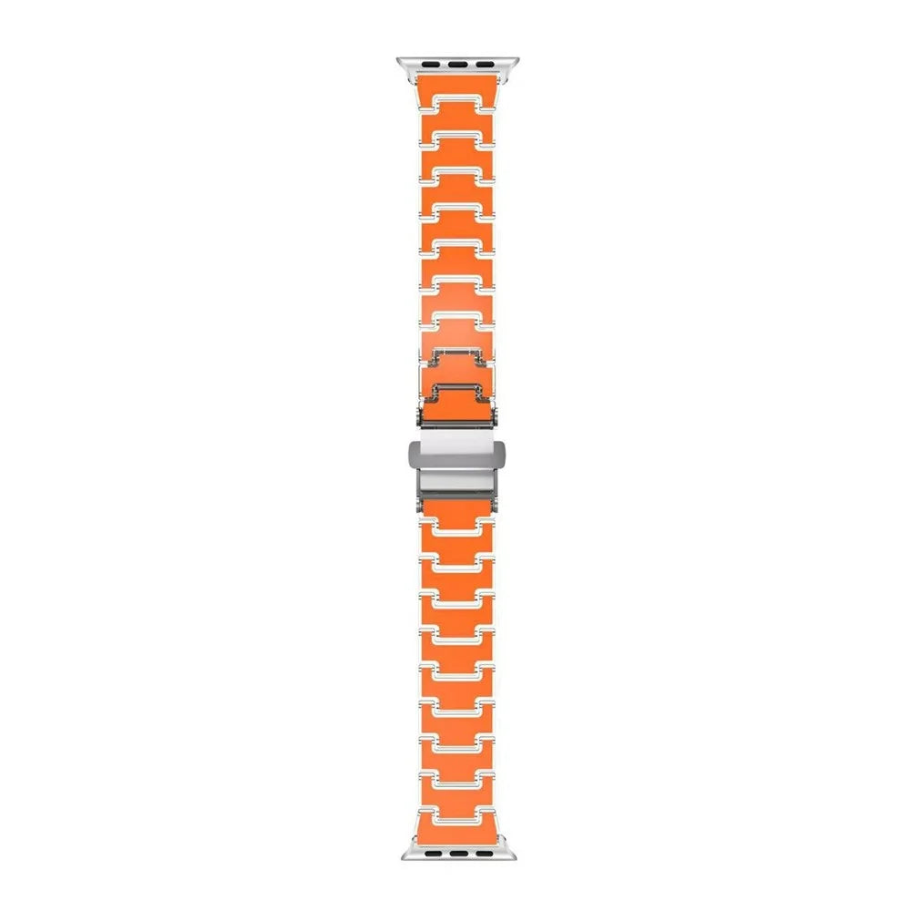 Lucky Color Design Watch Band for Apple Watch Ultra 3 2 1 49mm / Series 11 10 46mm / 9 8 7 45mm / SE3 SE2 SE 6 5 4 44mm / 3 2 1 42mm Replacement PC Strap with Stainless Steel Buckle - Orange - 1