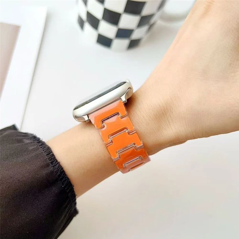 Lucky Color Design Watch Band for Apple Watch Ultra 3 2 1 49mm / Series 11 10 46mm / 9 8 7 45mm / SE3 SE2 SE 6 5 4 44mm / 3 2 1 42mm Replacement PC Strap with Stainless Steel Buckle - Orange - 2