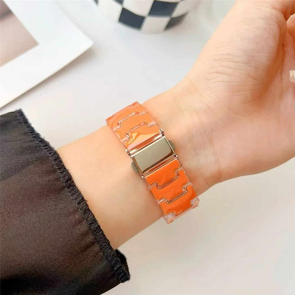 Lucky Color Design Watch Band for Apple Watch Ultra 3 2 1 49mm / Series 11 10 46mm / 9 8 7 45mm / SE3 SE2 SE 6 5 4 44mm / 3 2 1 42mm Replacement PC Strap with Stainless Steel Buckle - Orange - 3