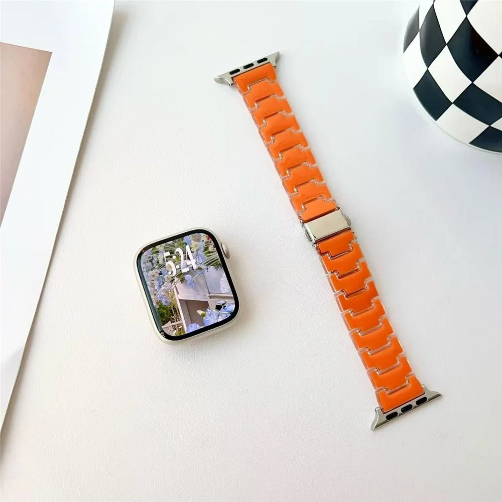 Lucky Color Design Watch Band for Apple Watch Ultra 3 2 1 49mm / Series 11 10 46mm / 9 8 7 45mm / SE3 SE2 SE 6 5 4 44mm / 3 2 1 42mm Replacement PC Strap with Stainless Steel Buckle - Orange - 4