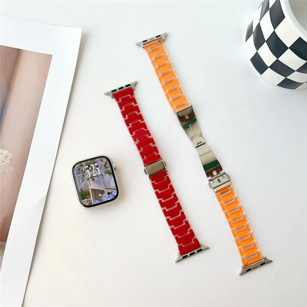 Lucky Color Design Watch Band for Apple Watch Ultra 3 2 1 49mm / Series 11 10 46mm / 9 8 7 45mm / SE3 SE2 SE 6 5 4 44mm / 3 2 1 42mm Replacement PC Strap with Stainless Steel Buckle - Orange - 5