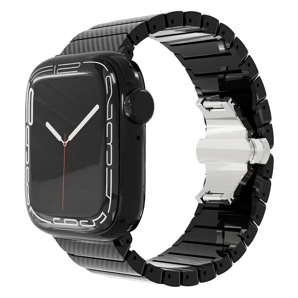 Bamboo Link Design PC Strap for Apple Watch Series 11 10 42mm / 9 8 7 41mm / SE3 SE2 SE 6 5 4 40mm / 3 2 1 38mm Slim Watch Band with Stainless Steel Buckle - Black - 2