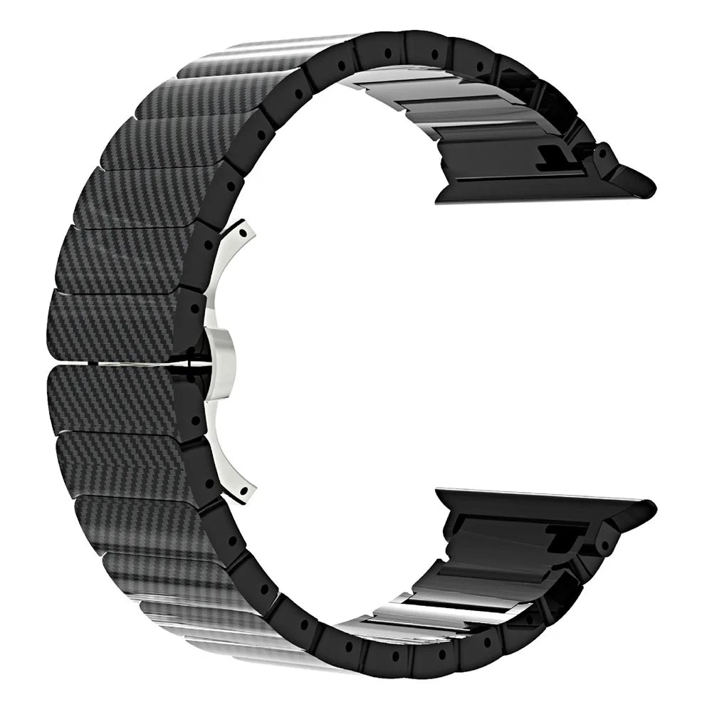 Bamboo Link Design PC Strap for Apple Watch Series 11 10 42mm / 9 8 7 41mm / SE3 SE2 SE 6 5 4 40mm / 3 2 1 38mm Slim Watch Band with Stainless Steel Buckle - Black - 3