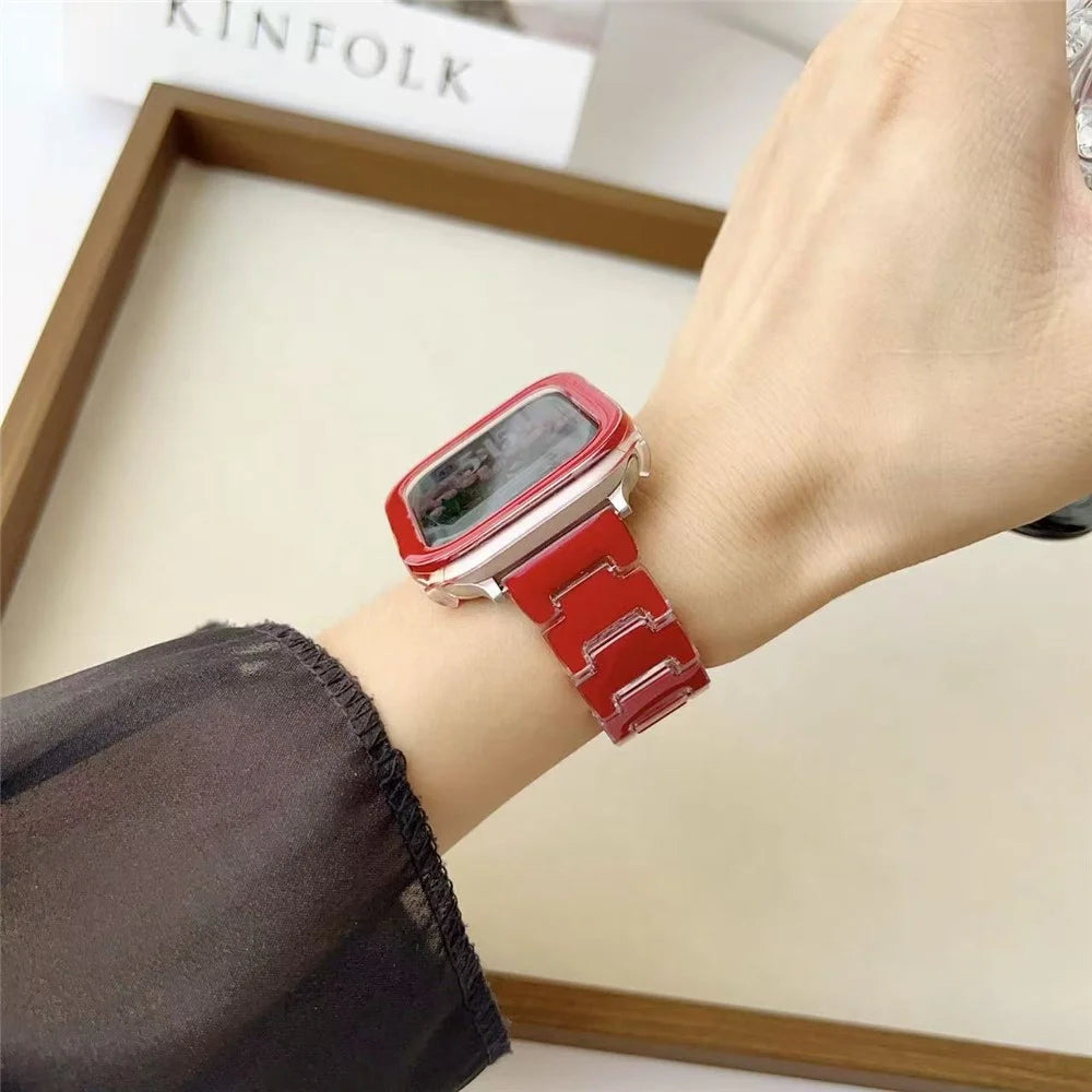 Lucky Color Design PC Band with PC Case for Apple Watch Series 11 42mm / 10 42mm Metal Buckle Replacement Watch Strap - Red - 5