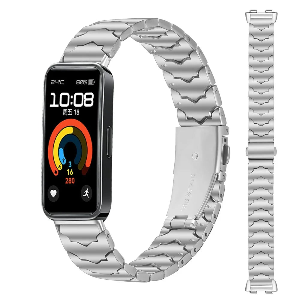 Bat Design Silver Watch Strap for Huawei Band 10 / 9 / 8 Stainless Steel Adjustable Band with Folding Clasp - 2