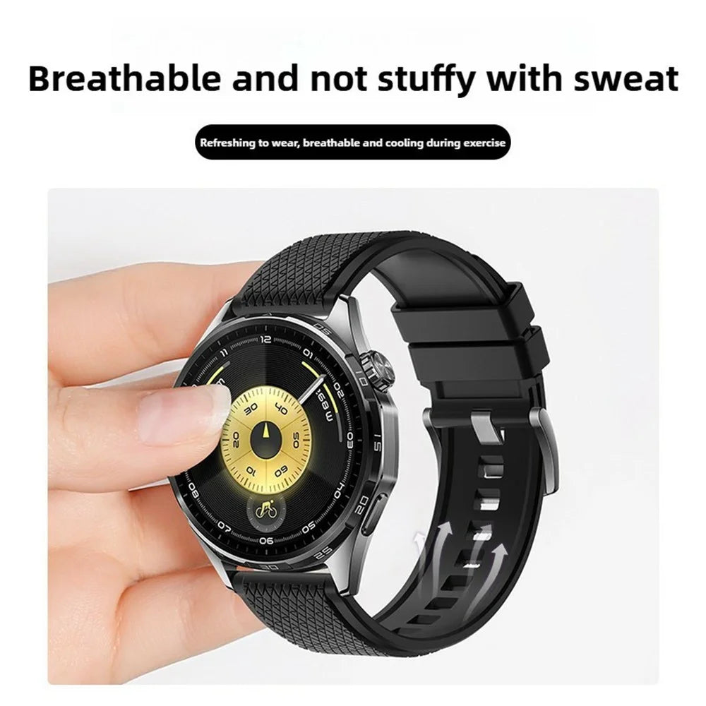 22mm Cross Textured Fluorubber Strap for Huawei Watch GT 6 / 5 Pro / 5 46mm Replacement Watch Band - Black - 7