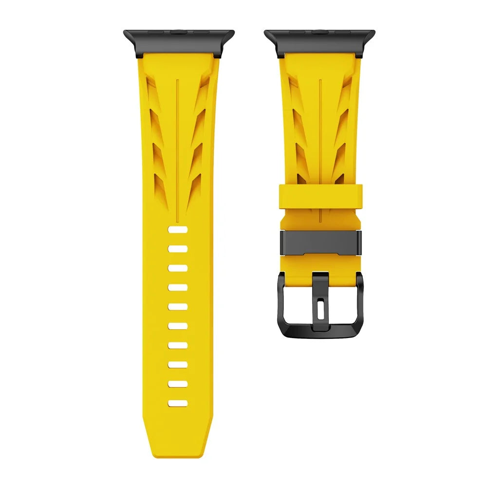 Groove Design Silicone Strap for Apple Watch Ultra 3 2 1 49mm / Series 11 10 46mm / 9 8 7 45mm / SE3 SE2 SE 6 5 4 44mm / 3 2 1 42mm Multi Hole Adjustable Watch Band - Yellow - 3