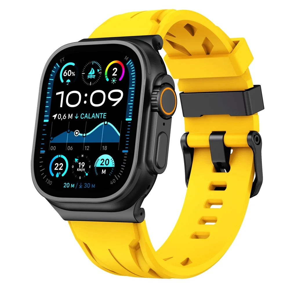 Groove Design Silicone Strap for Apple Watch Ultra 3 2 1 49mm / Series 11 10 46mm / 9 8 7 45mm / SE3 SE2 SE 6 5 4 44mm / 3 2 1 42mm Multi Hole Adjustable Watch Band - Yellow - 4