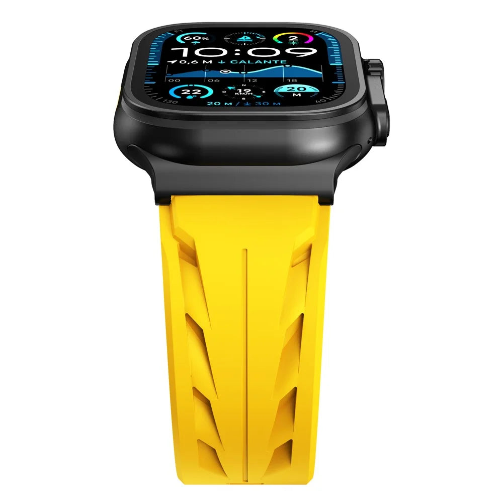 Groove Design Silicone Strap for Apple Watch Ultra 3 2 1 49mm / Series 11 10 46mm / 9 8 7 45mm / SE3 SE2 SE 6 5 4 44mm / 3 2 1 42mm Multi Hole Adjustable Watch Band - Yellow - 5