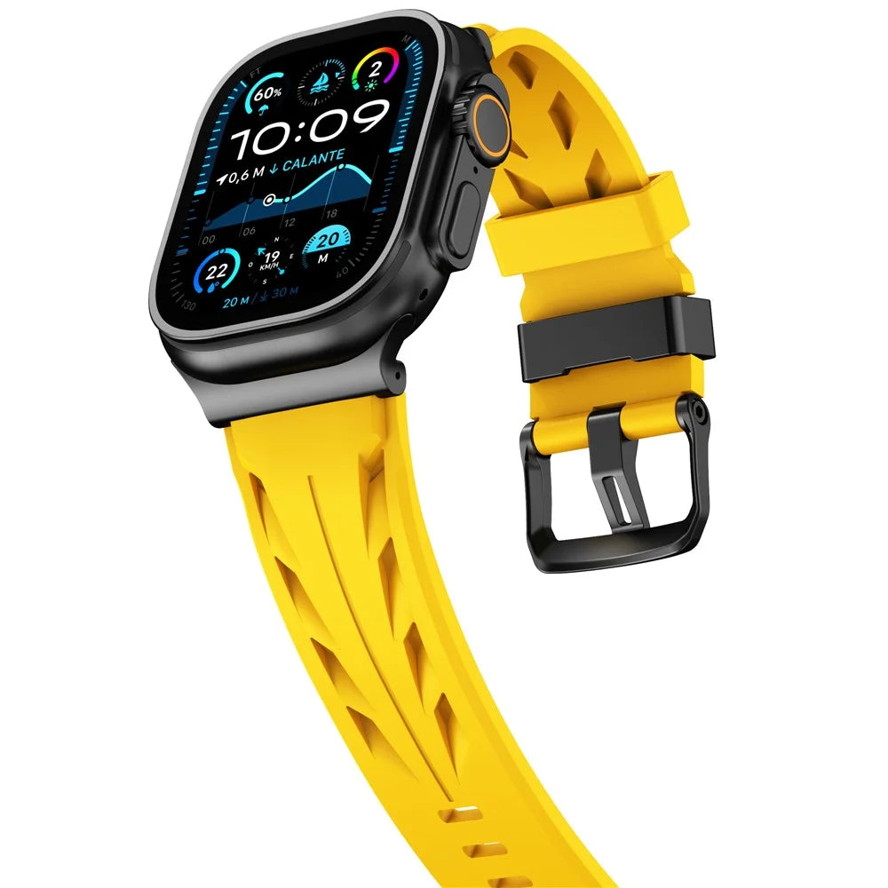 Groove Design Silicone Strap for Apple Watch Ultra 3 2 1 49mm / Series 11 10 46mm / 9 8 7 45mm / SE3 SE2 SE 6 5 4 44mm / 3 2 1 42mm Multi Hole Adjustable Watch Band - Yellow - 6