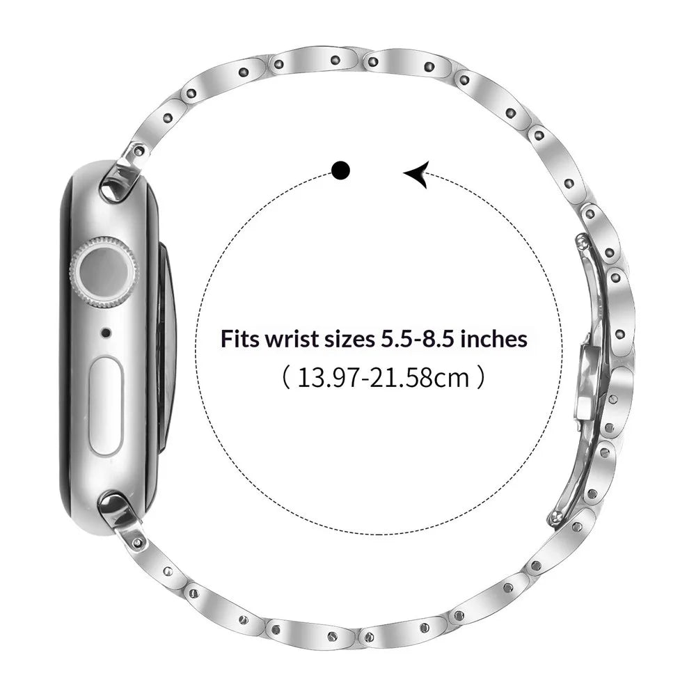Watch Band For Apple Watch Series 11 10 42mm / 9 8 7 41mm / SE3 SE2 SE 6 5 4 40mm / 3 2 1 38mm Butterfly Clasp Stainless Steel Silver Strap - 6