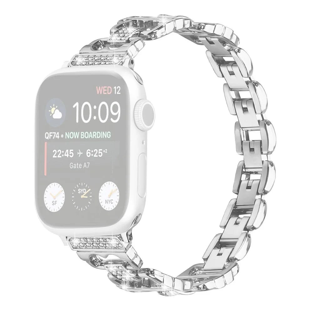 Watch Band For Apple Watch Series 11 10 42mm / 9 8 7 41mm / SE3 SE2 SE 6 5 4 40mm / 3 2 1 38mm Zinc Alloy Replacement Strap with Rhinestone Decor - Silver - 1