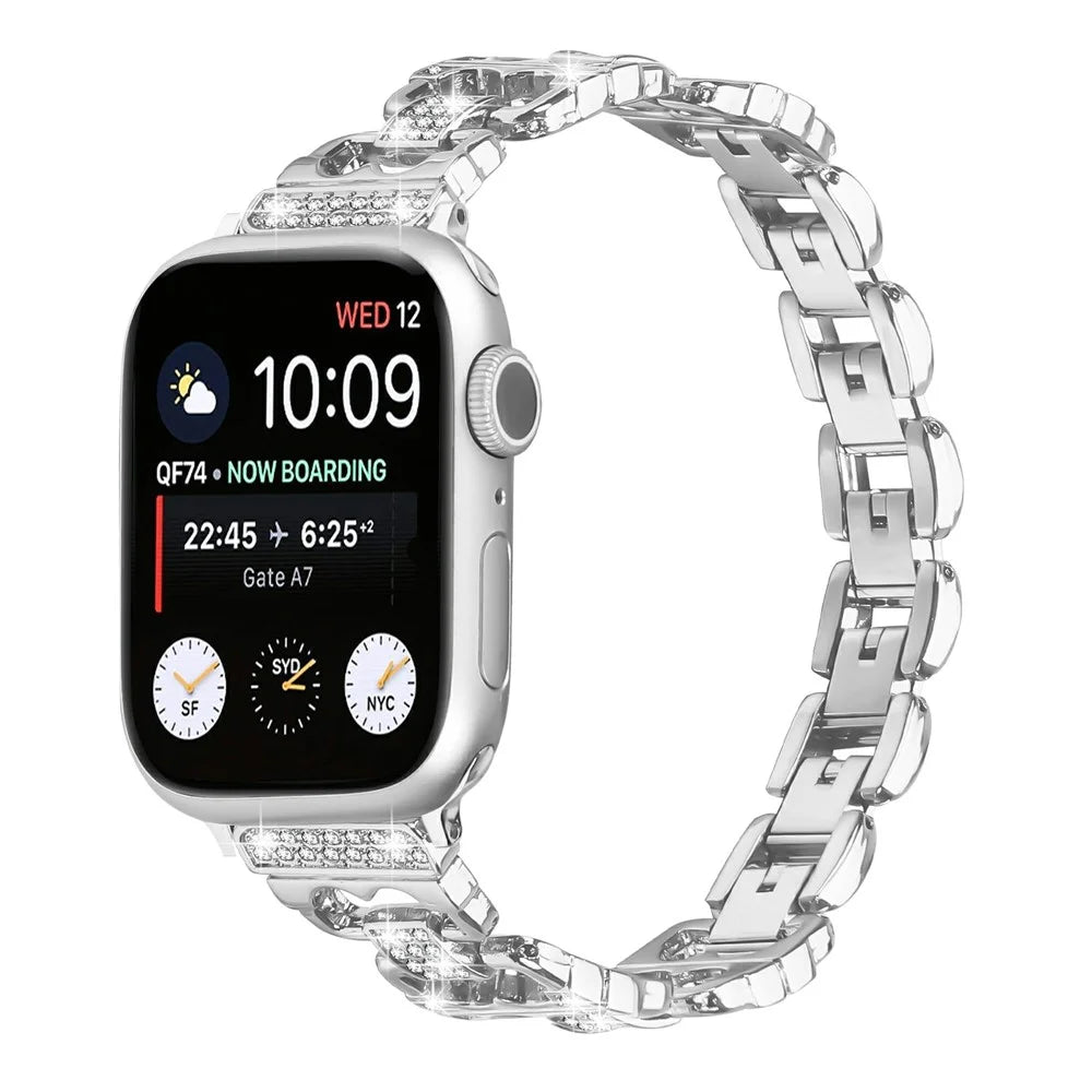 Watch Band For Apple Watch Series 11 10 42mm / 9 8 7 41mm / SE3 SE2 SE 6 5 4 40mm / 3 2 1 38mm Zinc Alloy Replacement Strap with Rhinestone Decor - Silver - 2