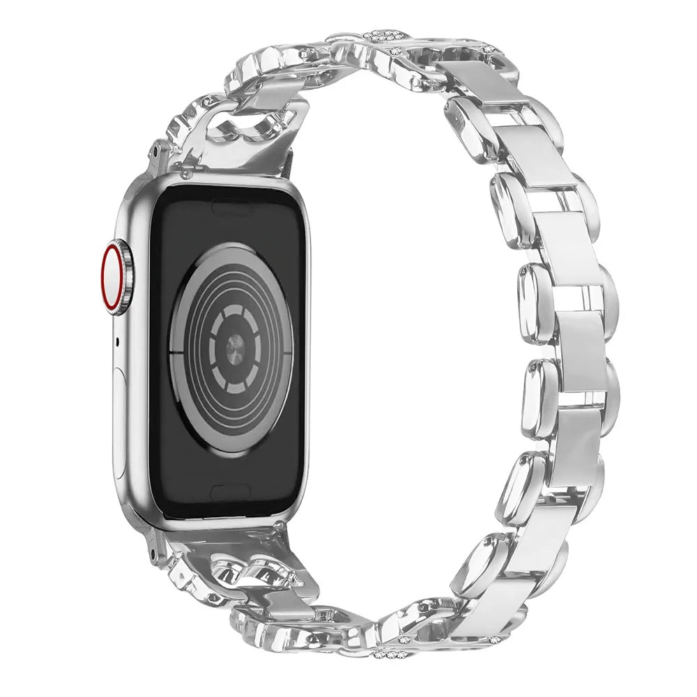 Watch Band For Apple Watch Series 11 10 42mm / 9 8 7 41mm / SE3 SE2 SE 6 5 4 40mm / 3 2 1 38mm Zinc Alloy Replacement Strap with Rhinestone Decor - Silver - 3