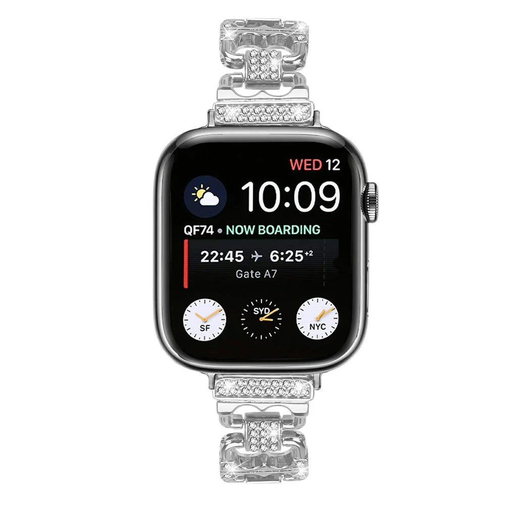 Watch Band For Apple Watch Series 11 10 42mm / 9 8 7 41mm / SE3 SE2 SE 6 5 4 40mm / 3 2 1 38mm Zinc Alloy Replacement Strap with Rhinestone Decor - Silver - 4