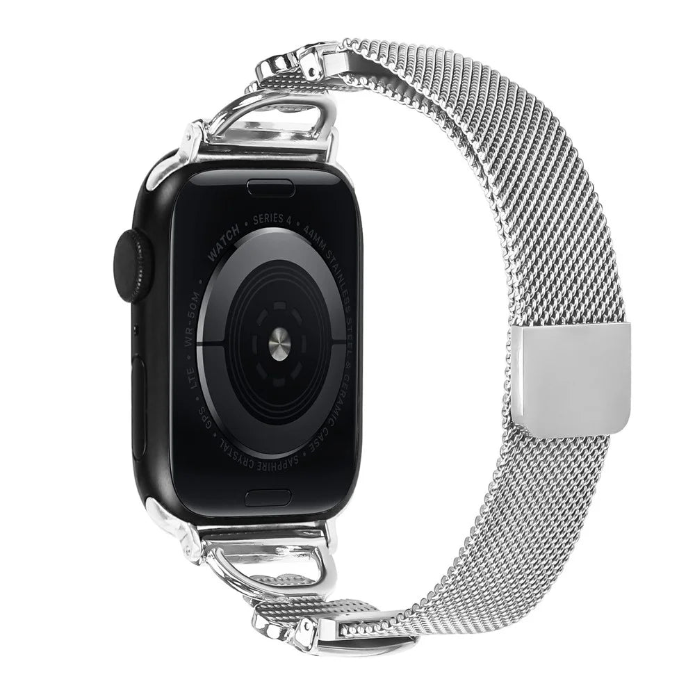 Silver Milanese Strap for Apple Watch Series 11 10 42mm / 9 8 7 41mm / SE3 SE2 SE 6 5 4 40mm / 3 2 1 38mm Heart Clover Watchband - 3