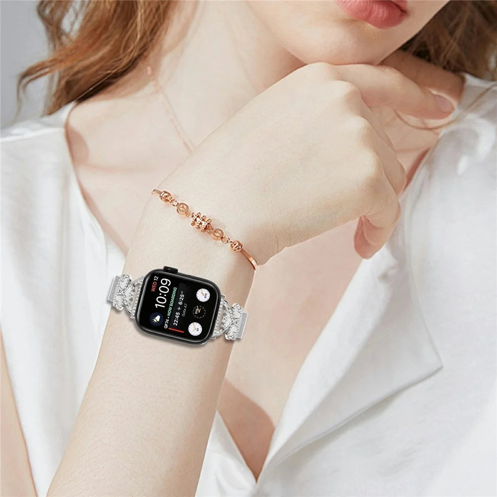 Silver Milanese Strap for Apple Watch Series 11 10 42mm / 9 8 7 41mm / SE3 SE2 SE 6 5 4 40mm / 3 2 1 38mm Heart Clover Watchband - 5