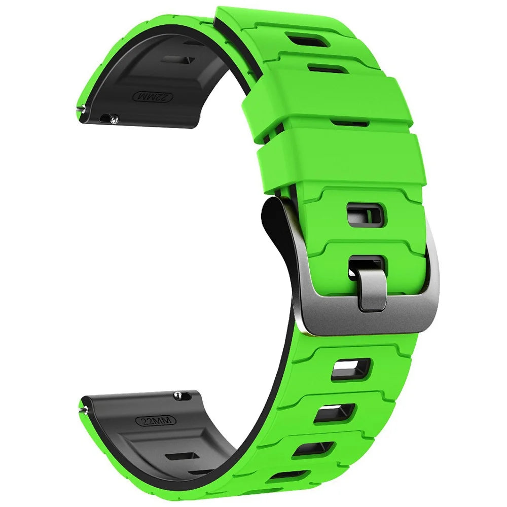 22mm Dual Color Silicone Strap for Huawei Watch GT 6 / 5 / 5 Pro / 4 46mm Armor Pattern Design Watch Band - Green / Black - 4