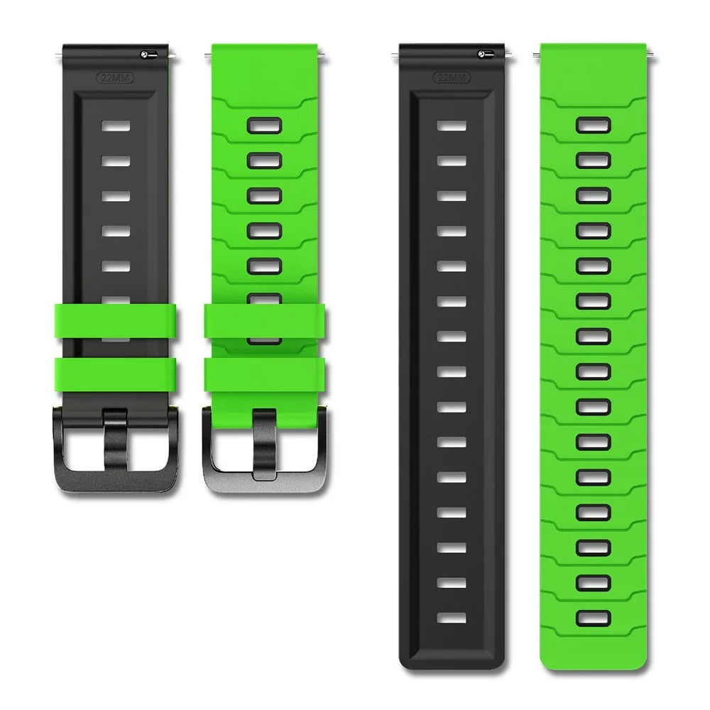 22mm Dual Color Silicone Strap for Huawei Watch GT 6 / 5 / 5 Pro / 4 46mm Armor Pattern Design Watch Band - Green / Black - 5