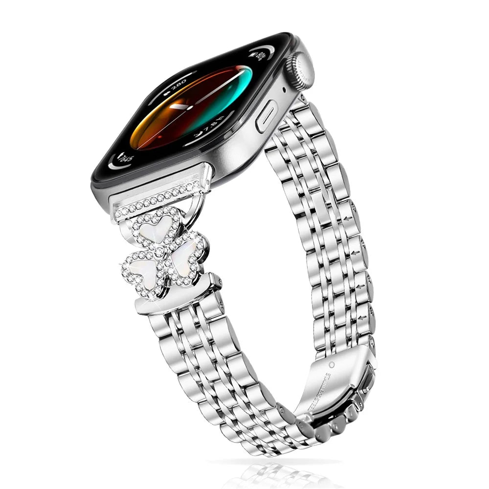 Silver Heart Clover Metal Band for Huawei Watch Fit 4 Pro / 4 / 3 Watch Strap 7-Bead Shiny Design - 3