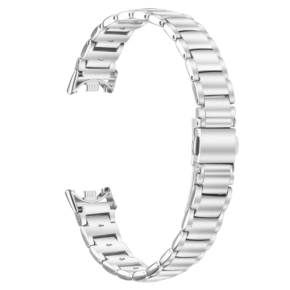 Silver Stainless Steel Band for Xiaomi Smart Band 10 / 9 / 8 Faux Three-Bead Watch Strap - 1