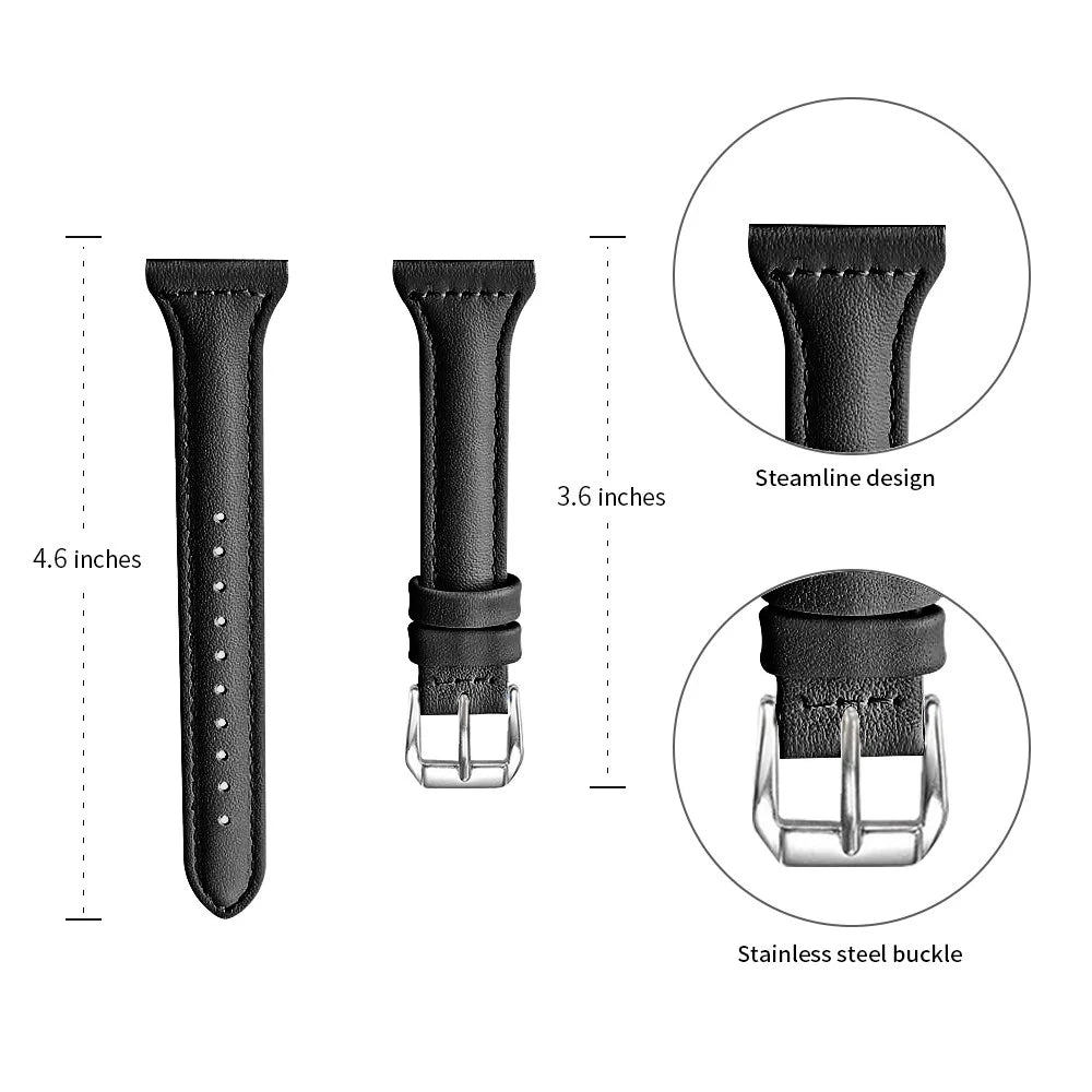 Genuine Cow Leather Watchband for Huawei Watch GT 6 41mm / GT 5 41mm / GT 4 41mm T-Shape Slim Watch Strap - Black - 6