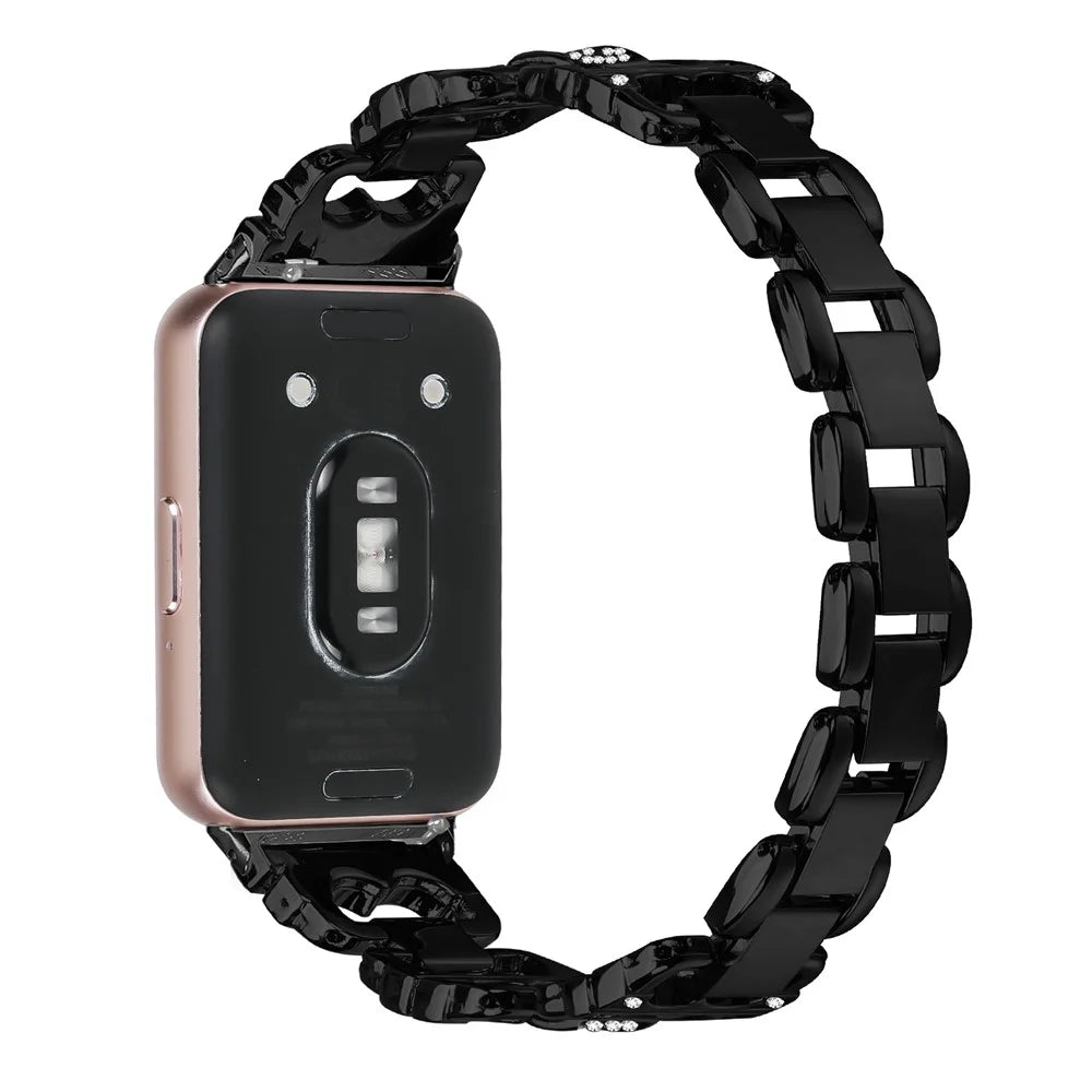 For Samsung Galaxy Fit3 Zinc Alloy Watch Band Rhinestone Inlaid Replacement Metal Strap - Black - 1