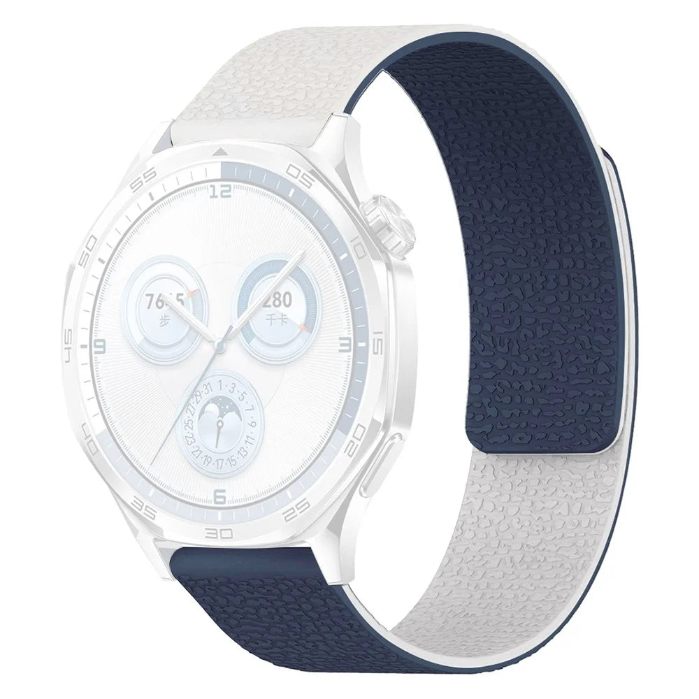 For Huawei Watch GT 6 41mm Watch Band 18mm Two Tone Litchi Texture Magnetic Silicone Strap - White / Midnight Blue - 1