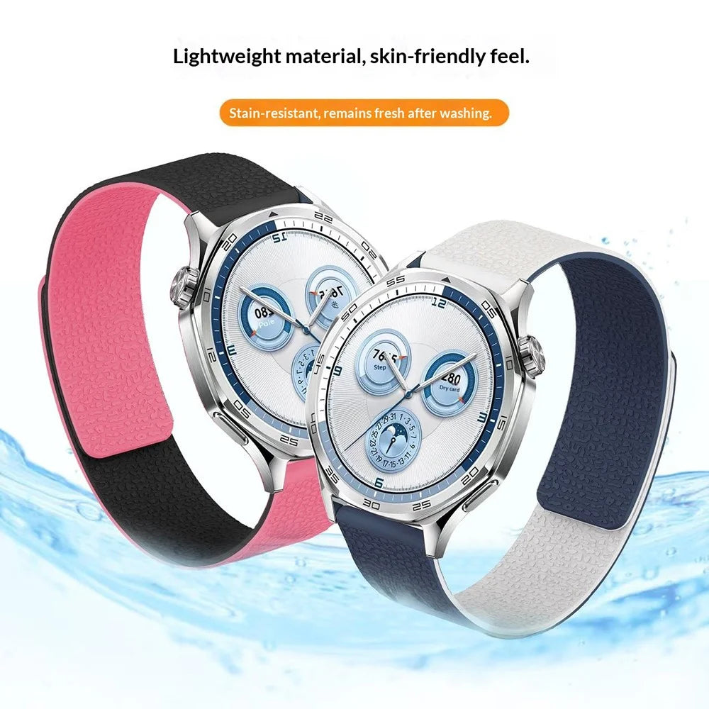 For Huawei Watch GT 6 41mm Watch Band 18mm Two Tone Litchi Texture Magnetic Silicone Strap - White / Midnight Blue - 3