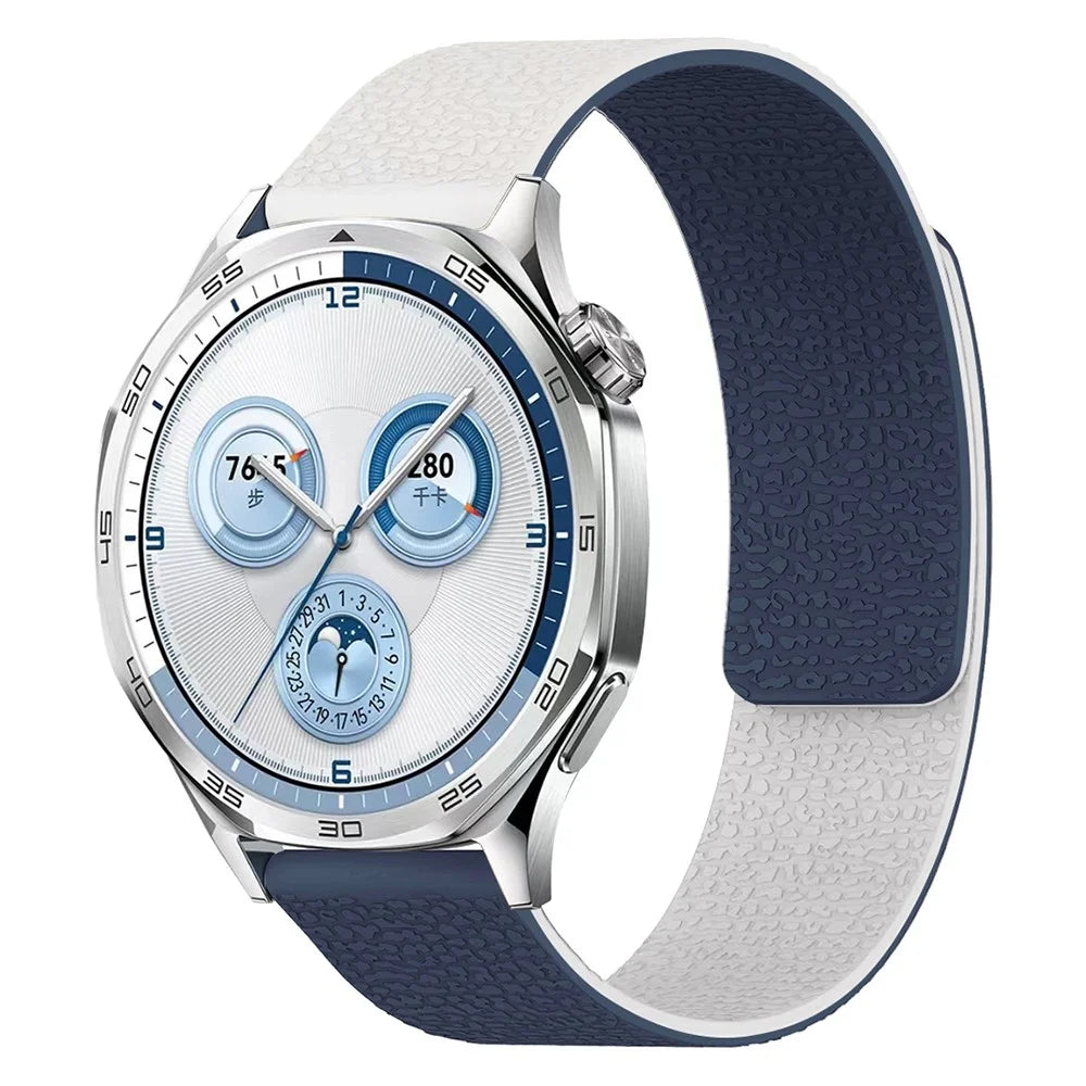 For Huawei Watch GT 3 Pro 43mm Watch Band 20mm Two Tone Litchi Texture Magnetic Silicone Strap - White / Midnight Blue - 2