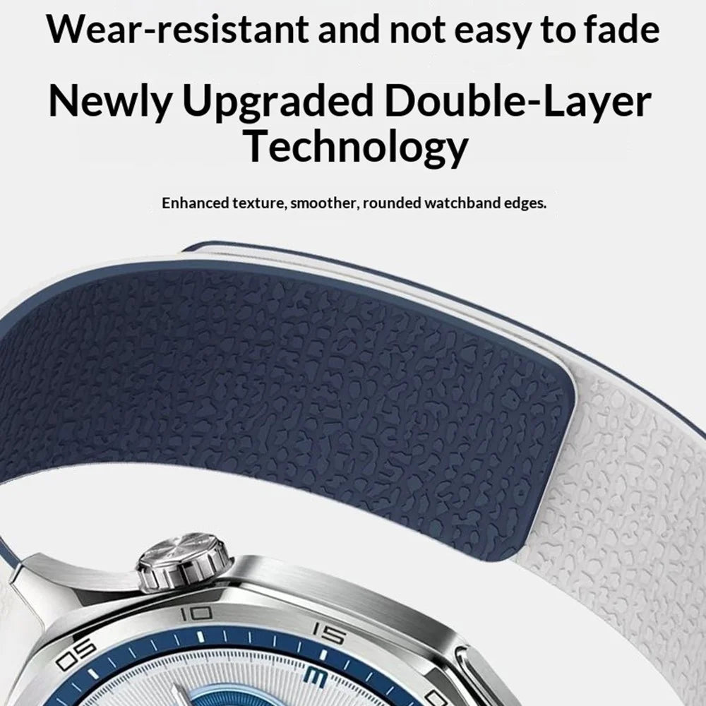 For Huawei Watch GT 3 Pro 43mm Watch Band 20mm Two Tone Litchi Texture Magnetic Silicone Strap - White / Midnight Blue - 4