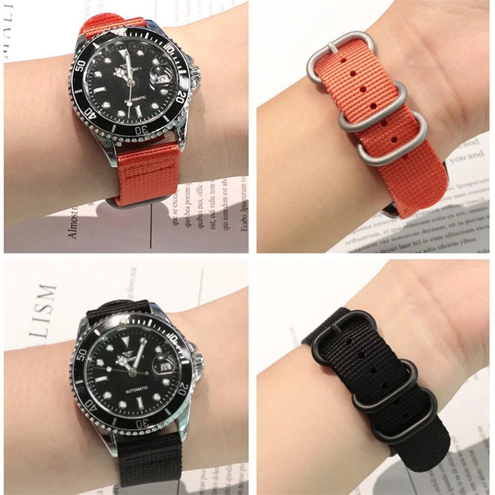 20mm Double Loop Nylon Watchband for Samsung Galaxy Watch7 / 6 / 5 40mm 44mm / 6 Classic 43mm 47mm / 5 Pro 45mm Black Buckle Braided Strap - Army Green - 3