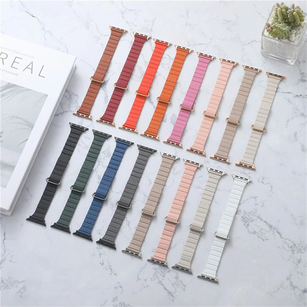 Slim Magnetic Strap for Apple Watch Series 11 10 42mm / 9 8 7 41mm / SE3 SE2 SE 6 5 4 40mm / 3 2 1 38mm Microfiber Leather Watch Band Reverse Buckle Design - Khaki / Silver - 2