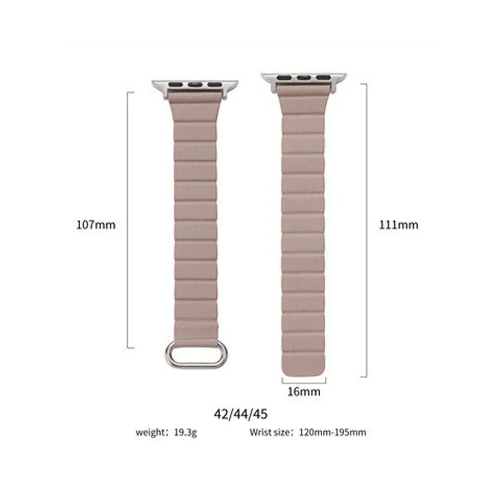 Slim Magnetic Strap for Apple Watch Ultra 3 2 1 49mm / Series 11 10 46mm / 9 8 7 45mm / SE3 SE2 SE 6 5 4 44mm / 3 2 1 42mm Microfiber Leather Watch Band Reverse Buckle Design - Khaki / Silver - 3