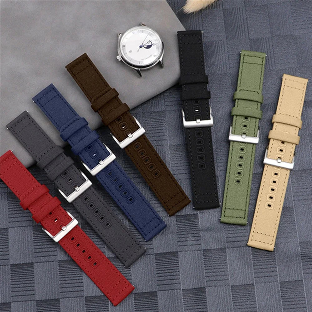 22mm Watch Band For Samsung Galaxy Watch3 45mm Canvas Pin Buckle Strap - Army Green - 6