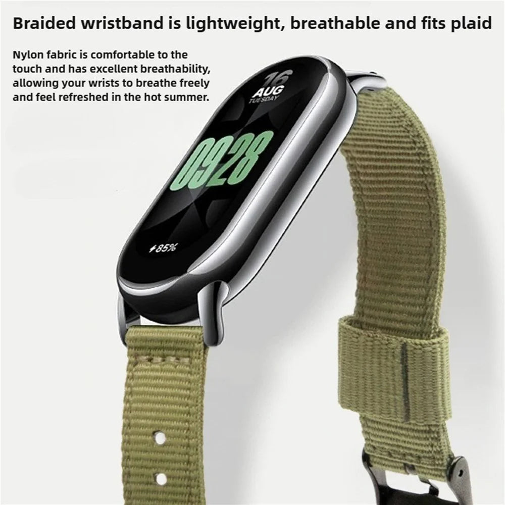For Xiaomi Smart Band 10 / 9 / 8 Woven Nylon Watch Band Pin Buckle Strap - Army Green - 2