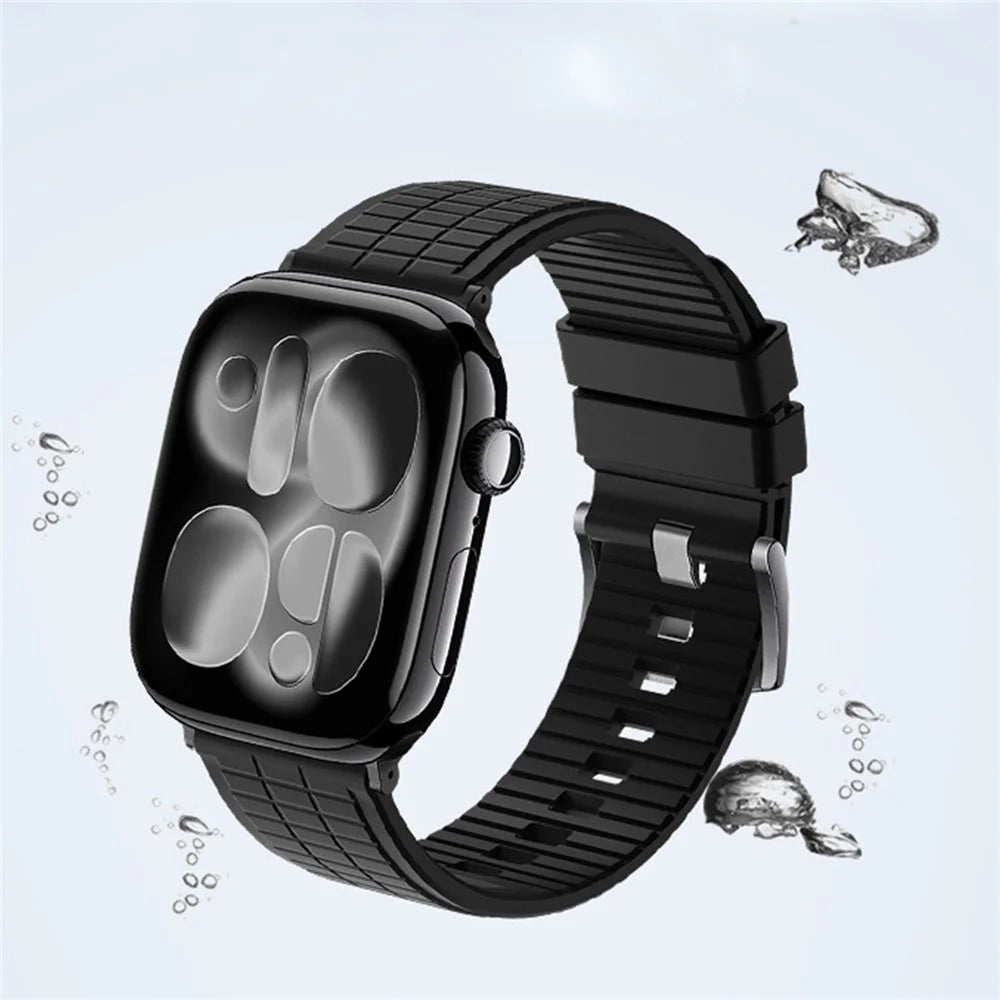 Fluorubber Strap for Apple Watch Ultra 3 2 1 49mm / Series 11 10 46mm / 9 8 7 45mm / SE3 SE2 SE 6 5 4 44mm / 3 2 1 42mm Quick Release Breathable Watch Band - Black - 3