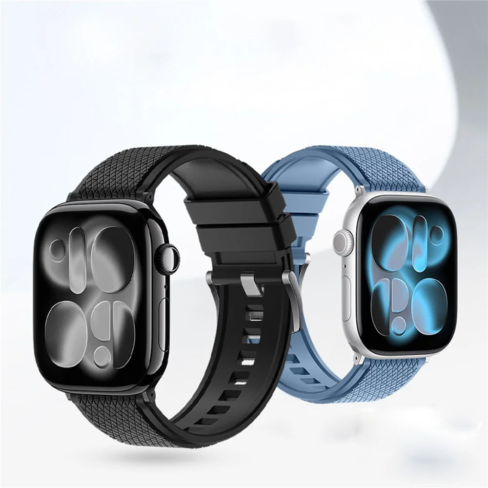 Cross Textured Fluorubber Strap for Apple Watch Ultra 3 2 1 49mm / Series 11 10 46mm / 9 8 7 45mm / SE3 SE2 SE 6 5 4 44mm / 3 2 1 42mm Replacement Watch Band - Black - 4