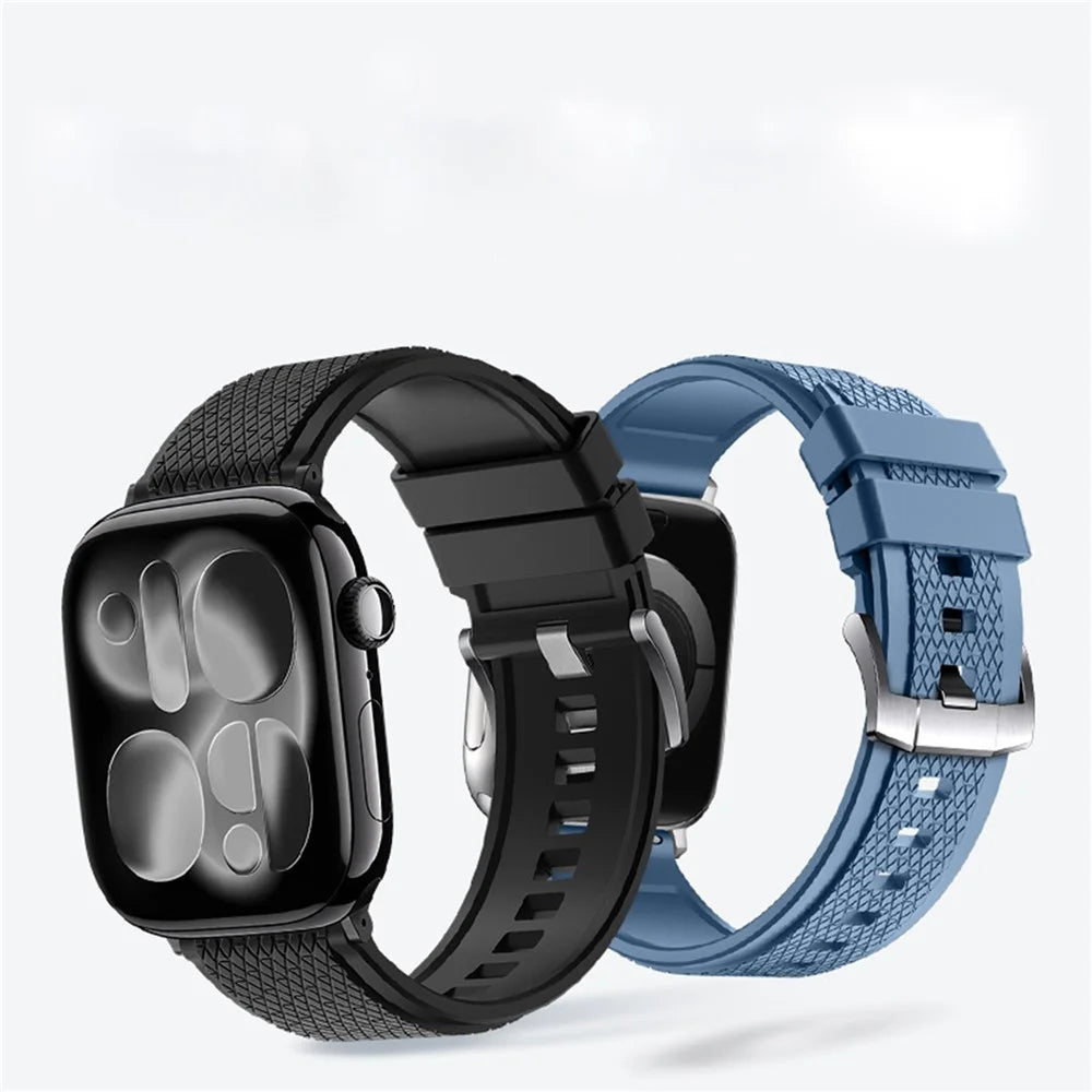 Cross Textured Fluorubber Strap for Apple Watch Ultra 3 2 1 49mm / Series 11 10 46mm / 9 8 7 45mm / SE3 SE2 SE 6 5 4 44mm / 3 2 1 42mm Replacement Watch Band - Black - 5
