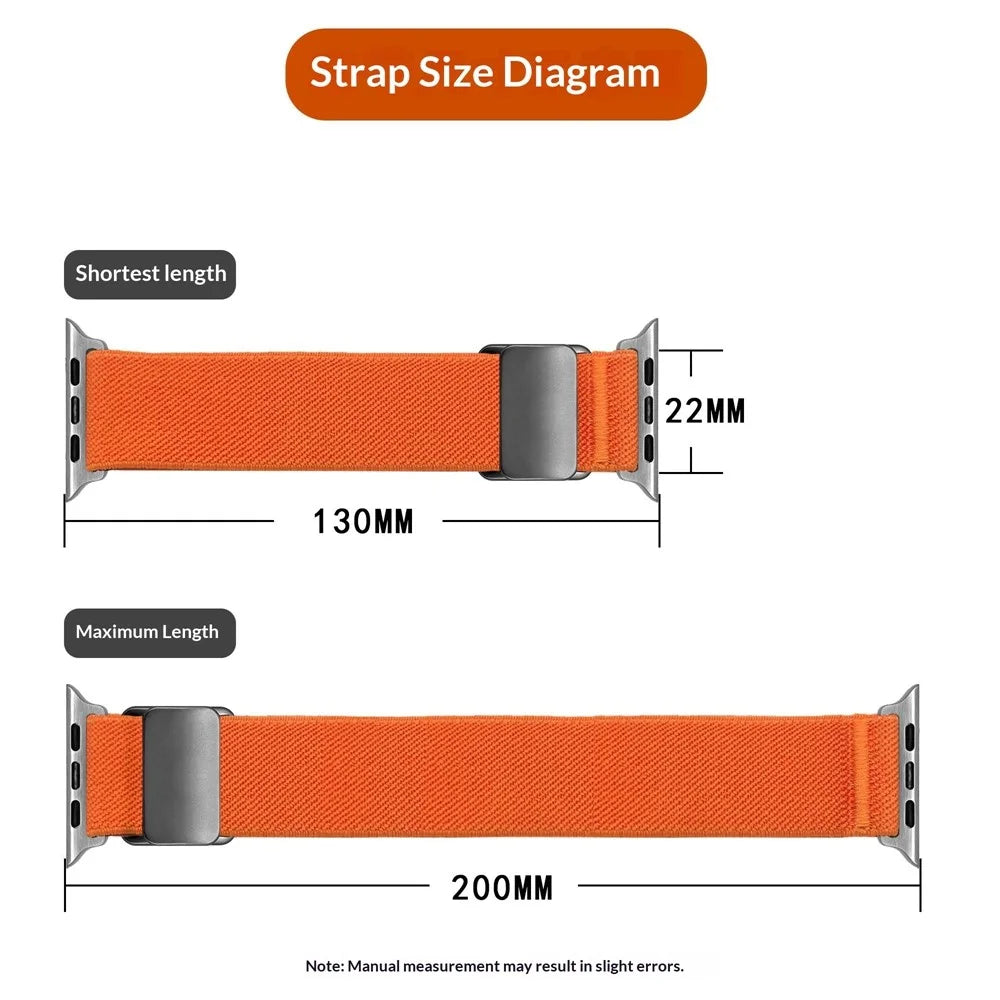 Magnetic Nylon Band for Apple Watch Ultra 3 2 1 49mm / Series 11 10 46mm / 9 8 7 45mm / SE3 SE2 SE 6 5 4 44mm / 3 2 1 42mm Adjustable Elastic Watch Strap - Orange - 6