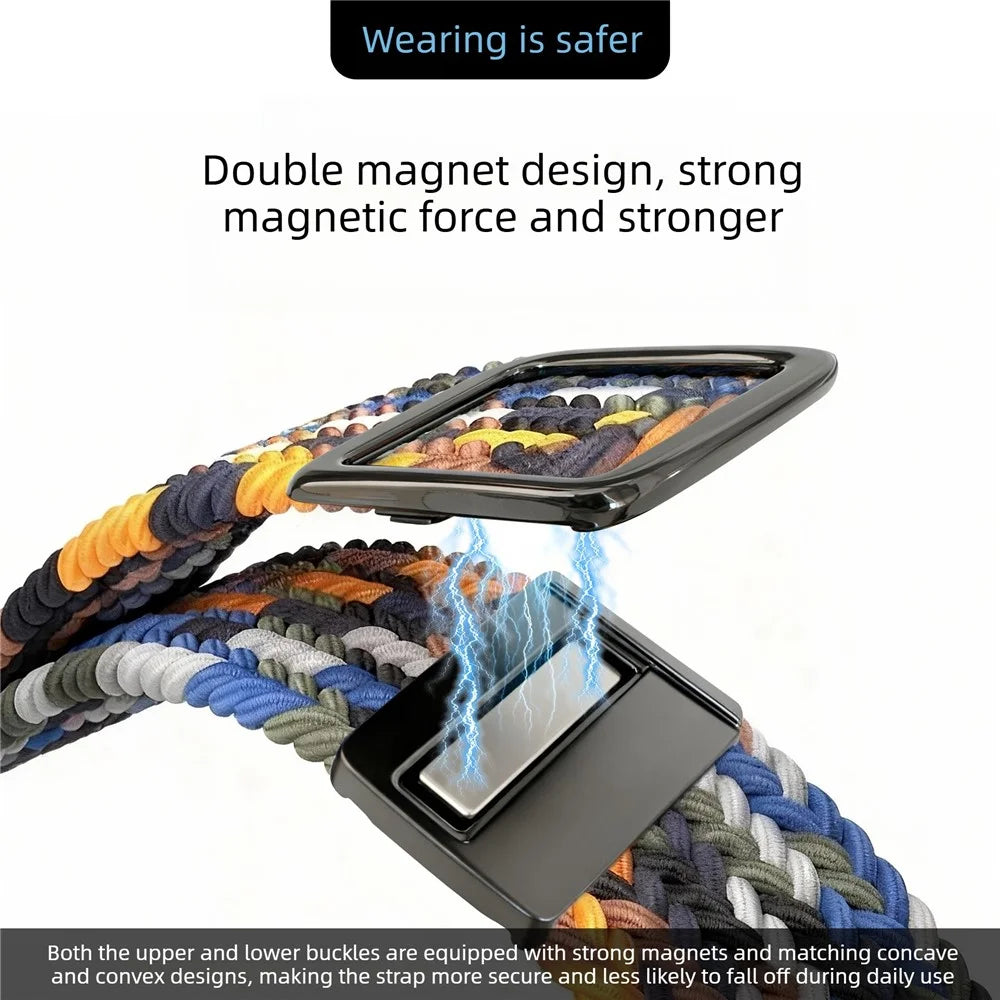 Magnetic Nylon Band for Apple Watch Ultra 3 2 1 49mm / Series 11 10 46mm / 9 8 7 45mm / SE3 SE2 SE 6 5 4 44mm / 3 2 1 42mm Adjustable Braided Watch Strap - Multi-color - 2