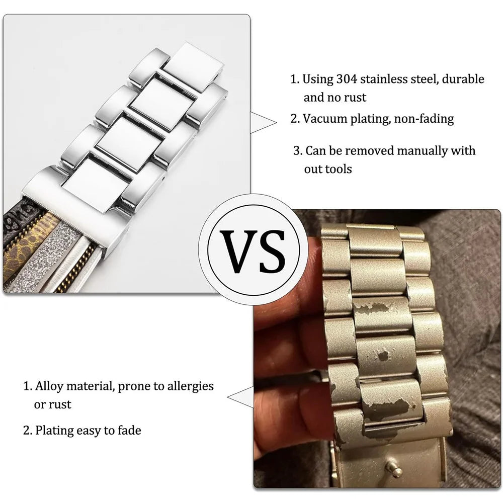 Genuine Leather + Metal Band for Apple Watch Series 11 10 42mm / 9 8 7 41mm / SE3 SE2 SE 6 5 4 40mm / 3 2 1 38mm Multi-layer Bracelet Wrist Strap with Folding Clasp - Grey - 7