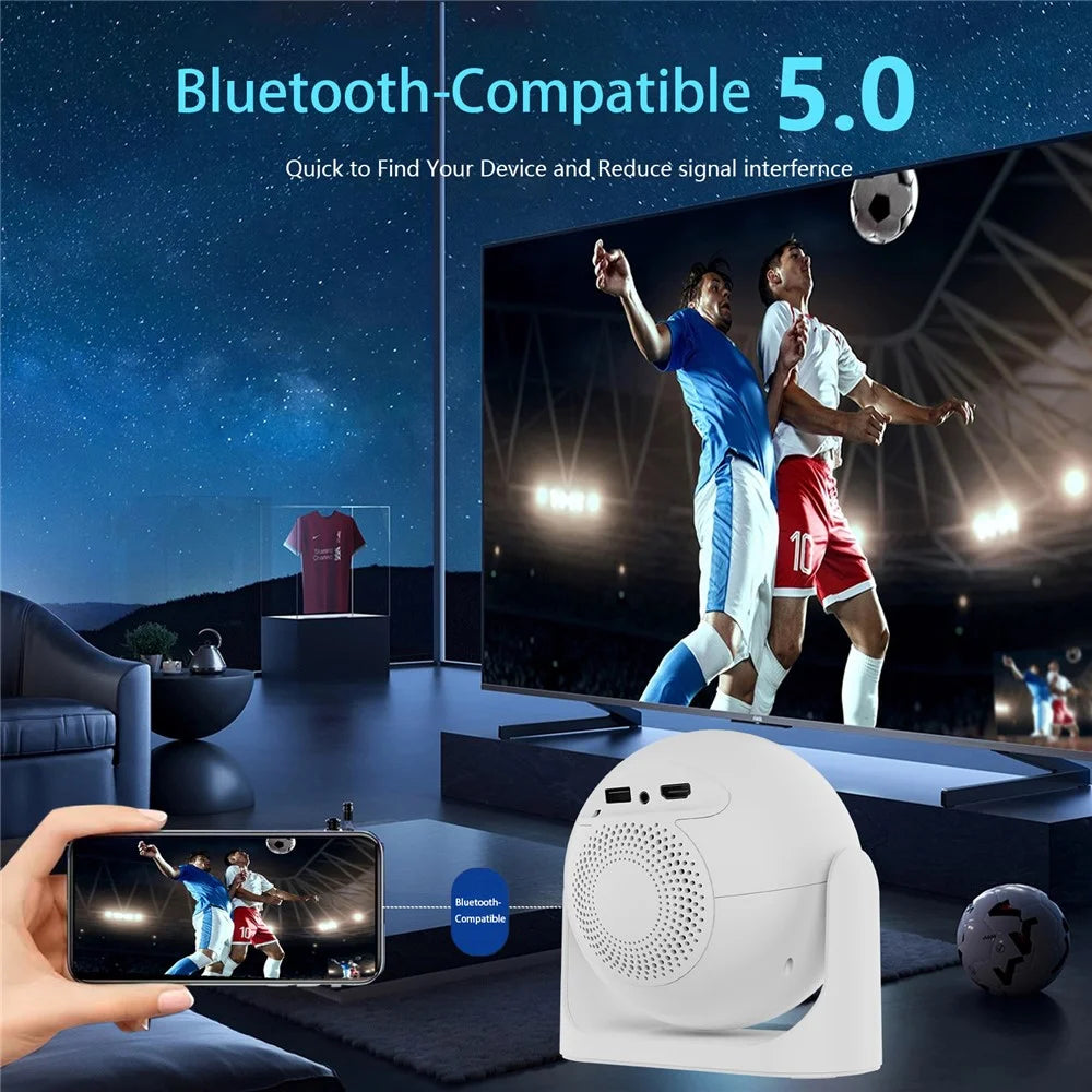 JY360 Football Shape Portable Projector Android 13.0 Auto Focus Mini Projector 2.4G / 5G WiFi 6 for Home Theater - White / US Plug - 6