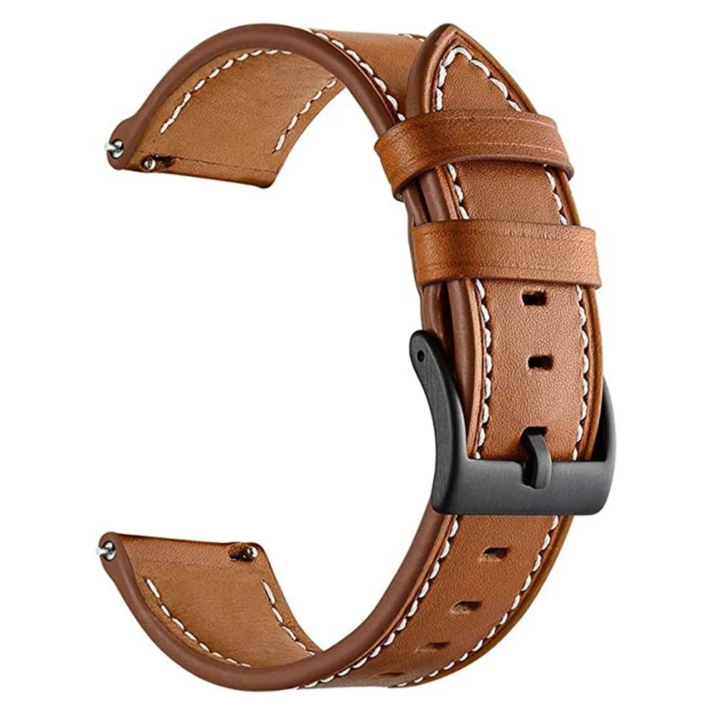 20mm Fiber Leather Watch Band for Garmin Venu / 2 Plus / Venu Sq / Sq 2 Stitching Line Quick Release Replacement Strap - Brown - 1