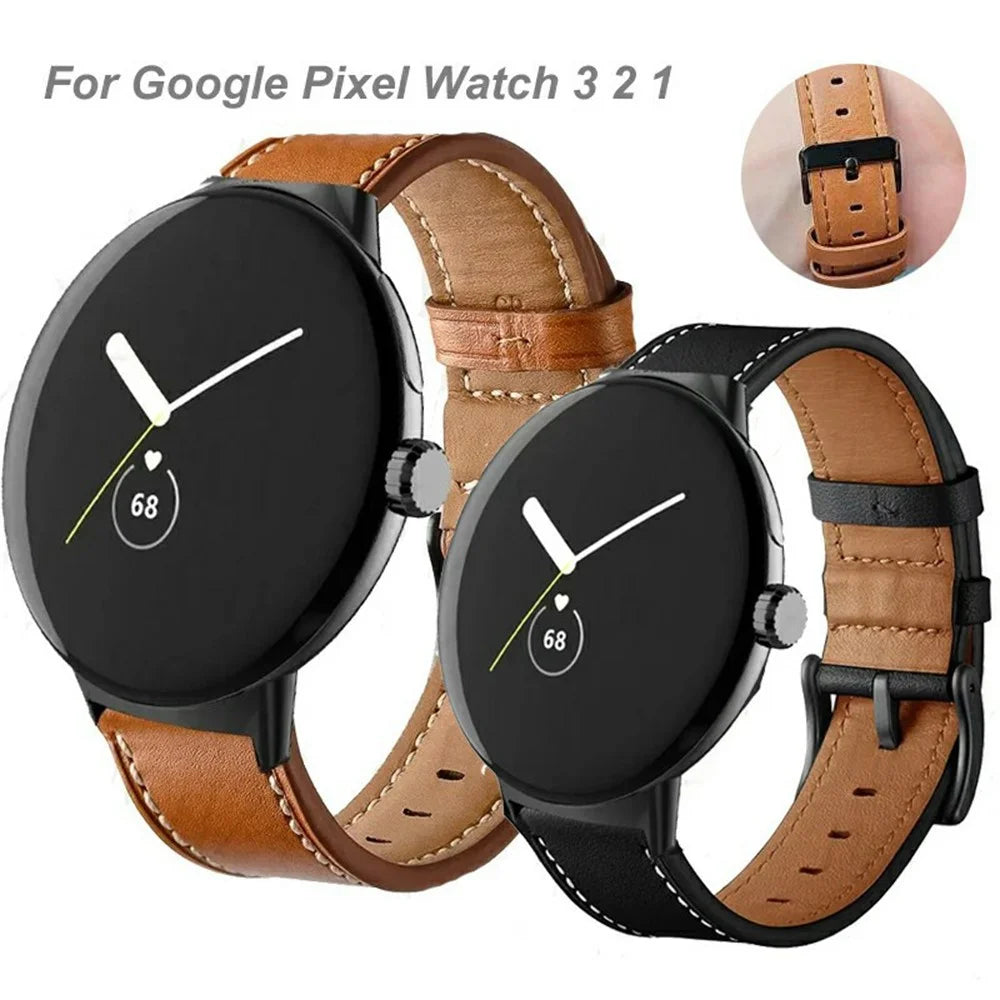 Fiber Leather Watch Band for Google Pixel Watch 4 41mm / Watch 3 41mm / Watch 2 / Watch Stitching Line Quick Release Replacement Strap - Brown - 3