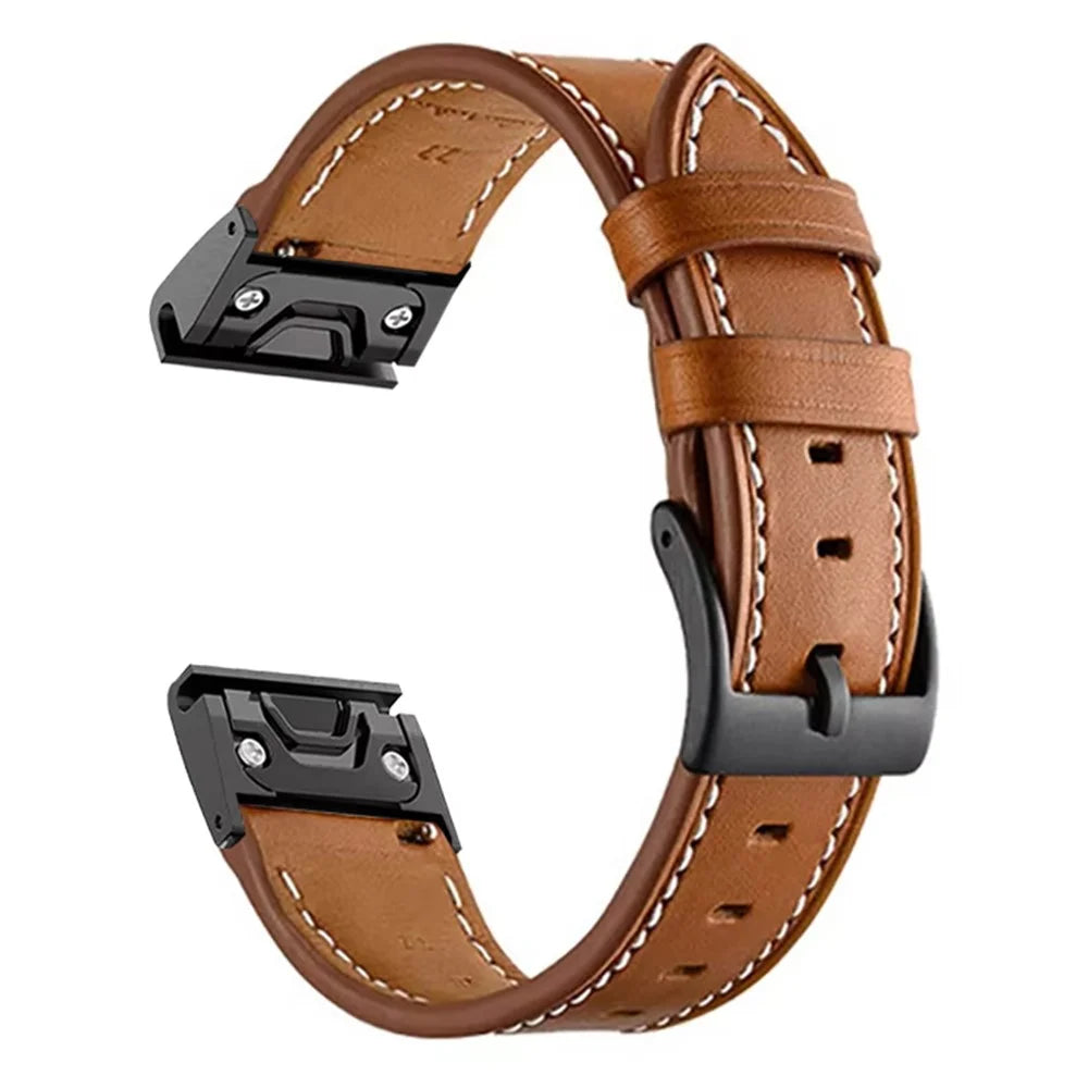 22mm White Stitch Quick Release Watch Band for Garmin Fenix 8 Pro AMOLED 47mm / 8 47mm / Fenix E 47mm Fiber Leather Replacement Strap - Brown - 1