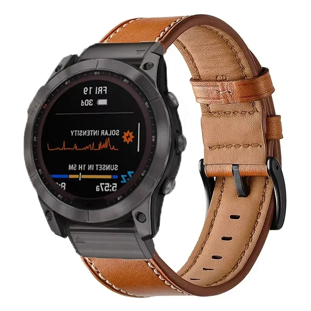 22mm White Stitch Quick Release Watch Band for Garmin Fenix 8 Pro AMOLED 47mm / 8 47mm / Fenix E 47mm Fiber Leather Replacement Strap - Brown - 2